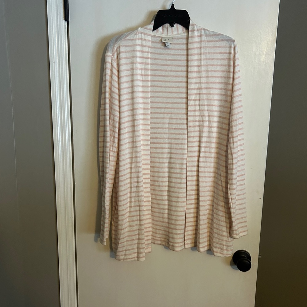 a new day Pink and White Striped Cardigan
